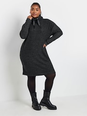 Yours Curve Grey Soft Touch Hoodie Dress - Image 1 of 5