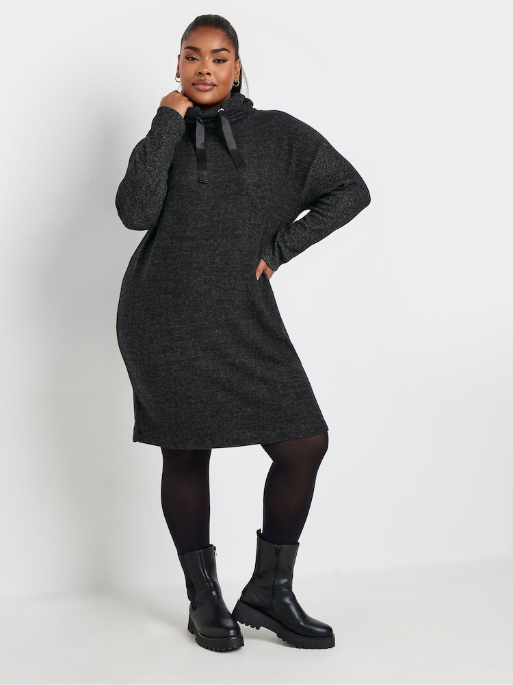 Yours Curve Grey Soft Touch Hoodie Dress - Image 1 of 5