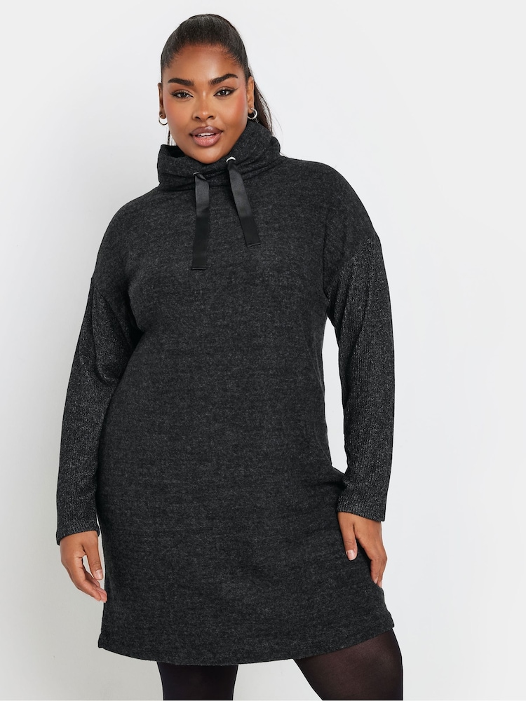 Yours Curve Grey Soft Touch Hoodie Dress - Image 2 of 5