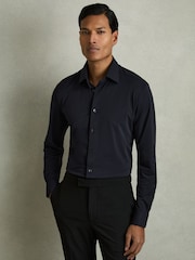 Reiss Navy Voyager Long-Sleeve Travel Shirt - Image 1 of 7