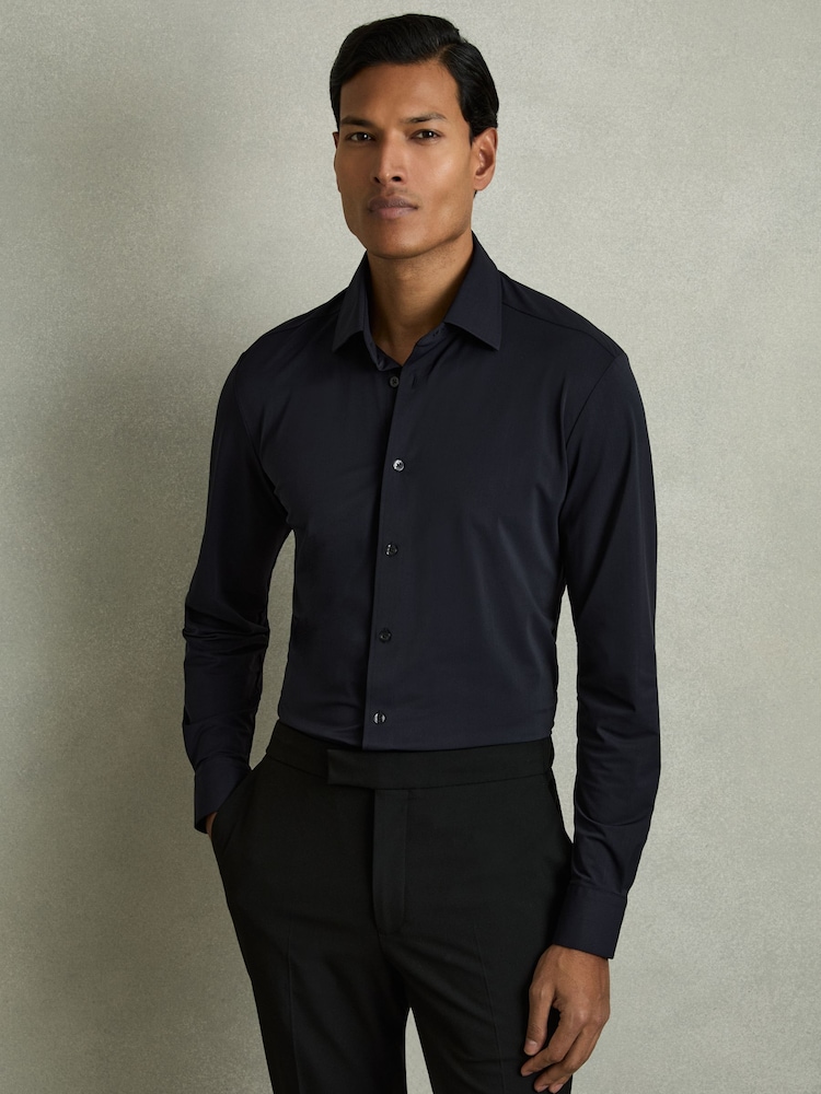 Reiss Navy Voyager Long-Sleeve Travel Shirt - Image 1 of 7