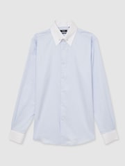 Reiss Contrast S Blue Caldwell Regular-Fit Cotton Pin-Collar Shirt - Image 2 of 8