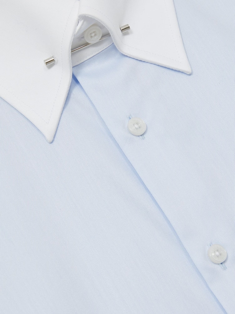 Reiss Contrast S Blue Caldwell Regular-Fit Cotton Pin-Collar Shirt - Image 8 of 8