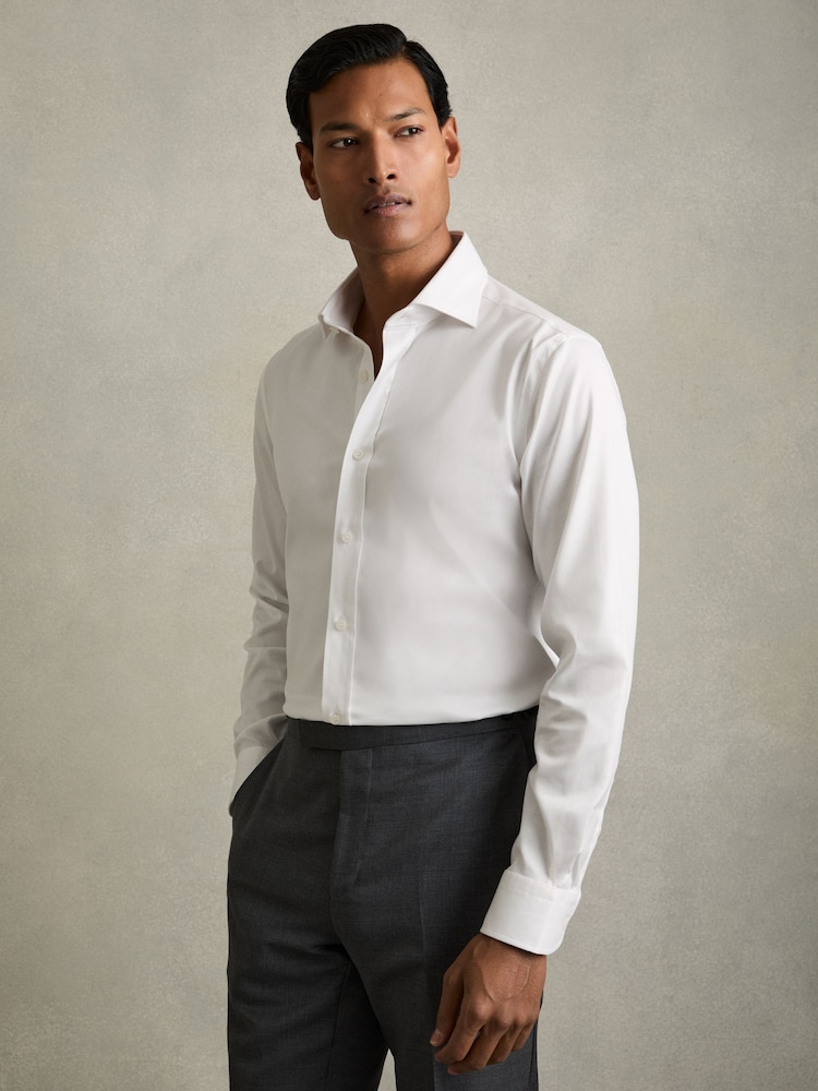 Reiss White Bishopsgate Cotton-Tencel Stretch Shirt - Image 1 of 7
