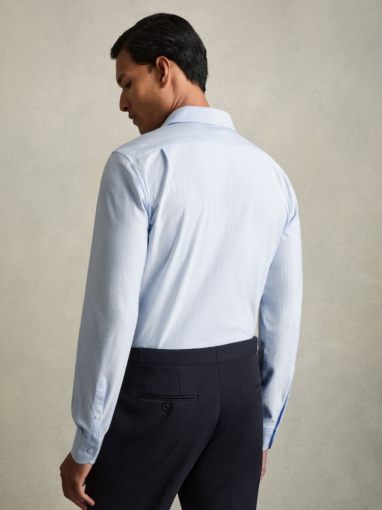 Reiss Blue Stripe Valdo Cotton-Blend Cutaway-Collar Striped Shirt - Image 5 of 6