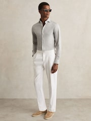 Reiss Grey Melange Nate Cotton-Blend Jersey Cutaway-Collar Shirt - Image 1 of 8