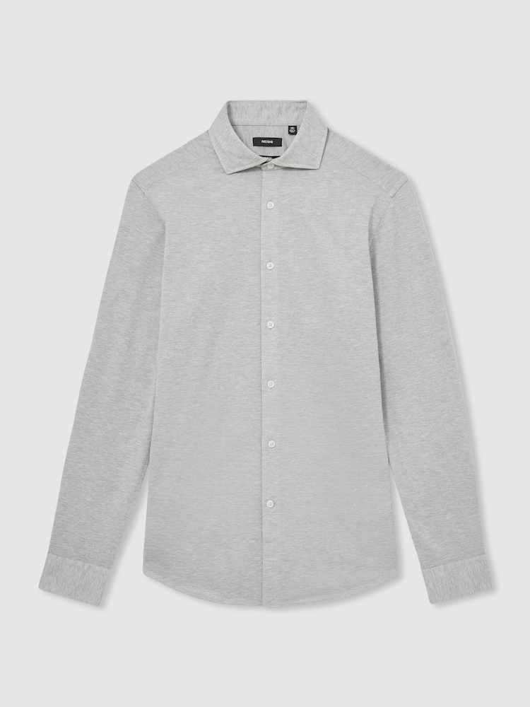 Reiss Grey Melange Nate Cotton-Blend Jersey Cutaway-Collar Shirt - Image 2 of 8