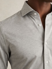 Reiss Grey Melange Nate Cotton-Blend Jersey Cutaway-Collar Shirt - Image 3 of 8