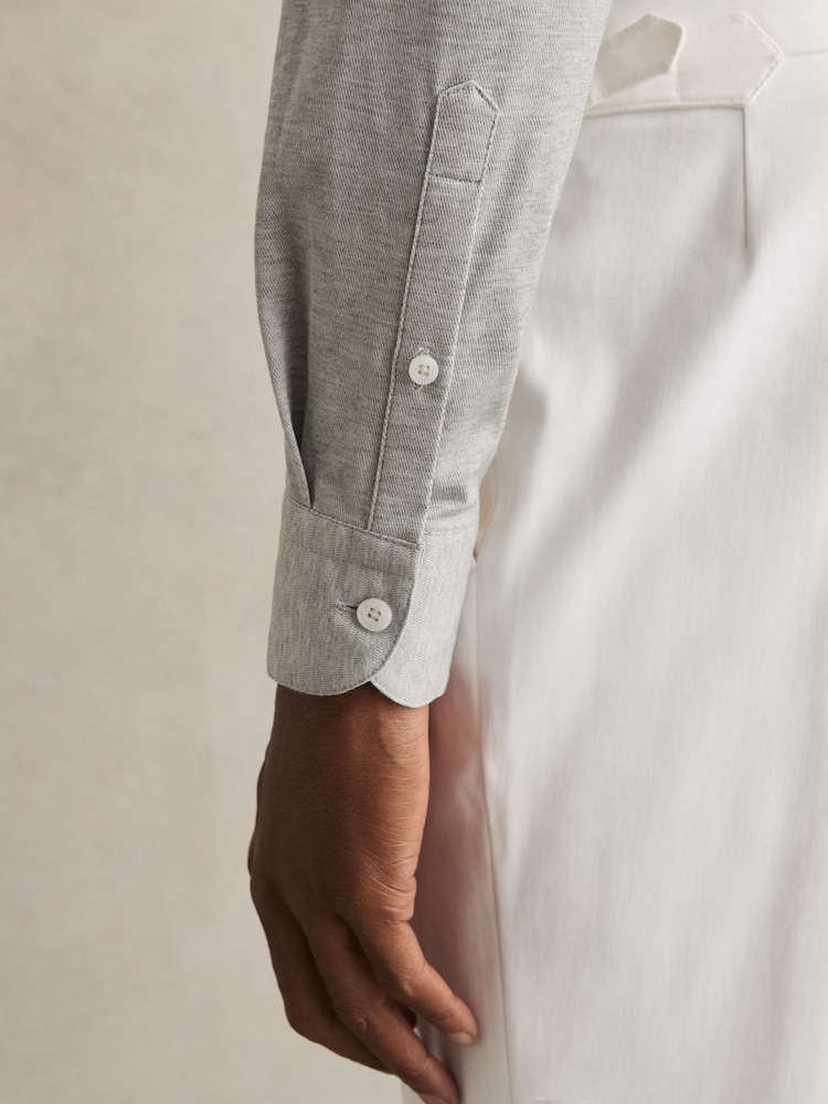 Reiss Grey Melange Nate Cotton-Blend Jersey Cutaway-Collar Shirt - Image 4 of 8