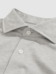 Reiss Grey Melange Nate Cotton-Blend Jersey Cutaway-Collar Shirt - Image 6 of 8