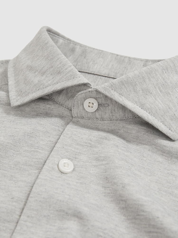 Reiss Grey Melange Nate Cotton-Blend Jersey Cutaway-Collar Shirt - Image 6 of 8