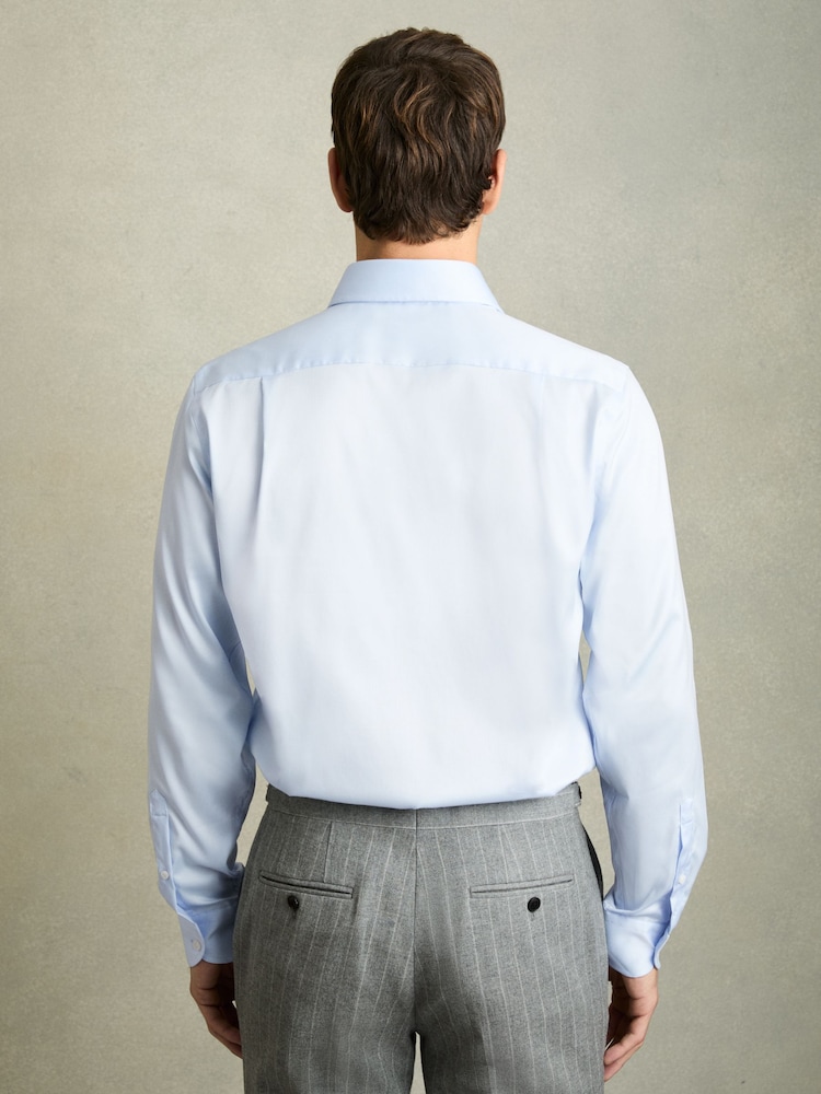 Reiss Soft Blue Bishopsgate Cotton-Tencel Stretch Shirt - Image 5 of 5