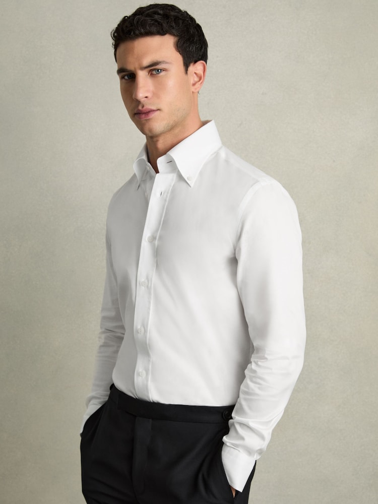 Reiss White Allora Regular-Fit Cotton Button-Down Shirt - Image 1 of 6