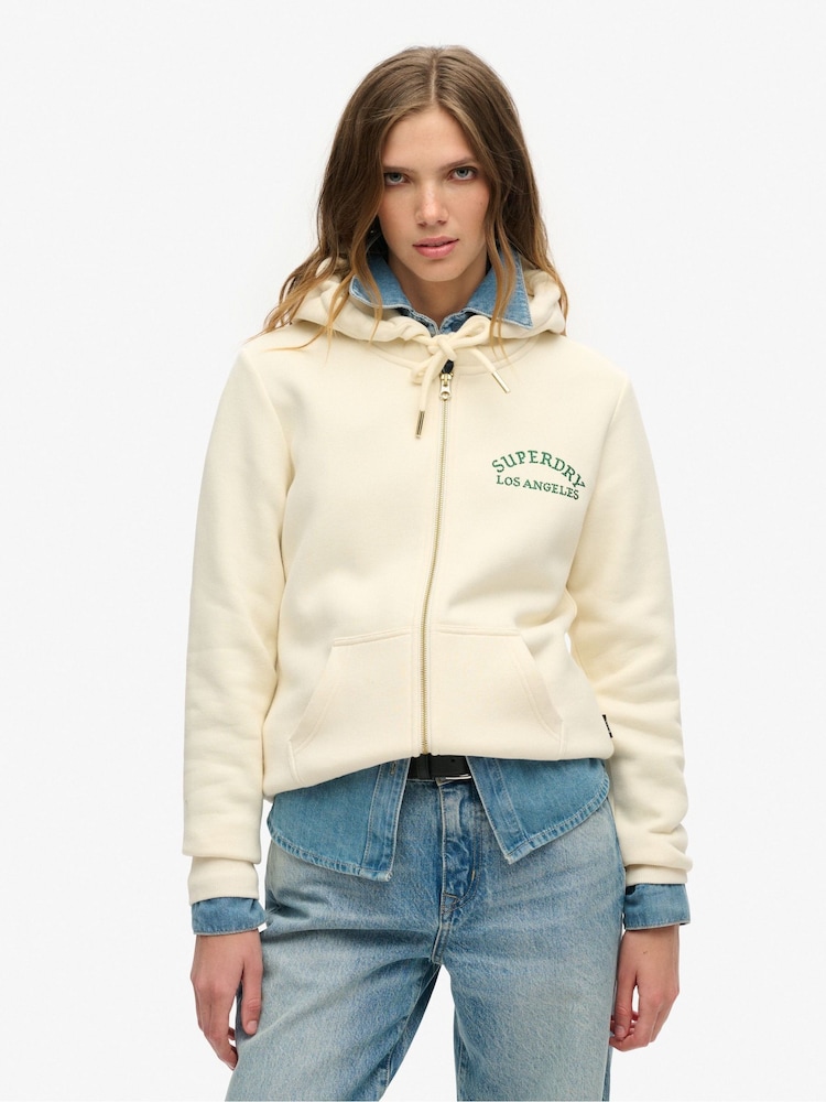 Superdry Cream Tattoo Rhinestone Zip Hoodie - Image 1 of 6