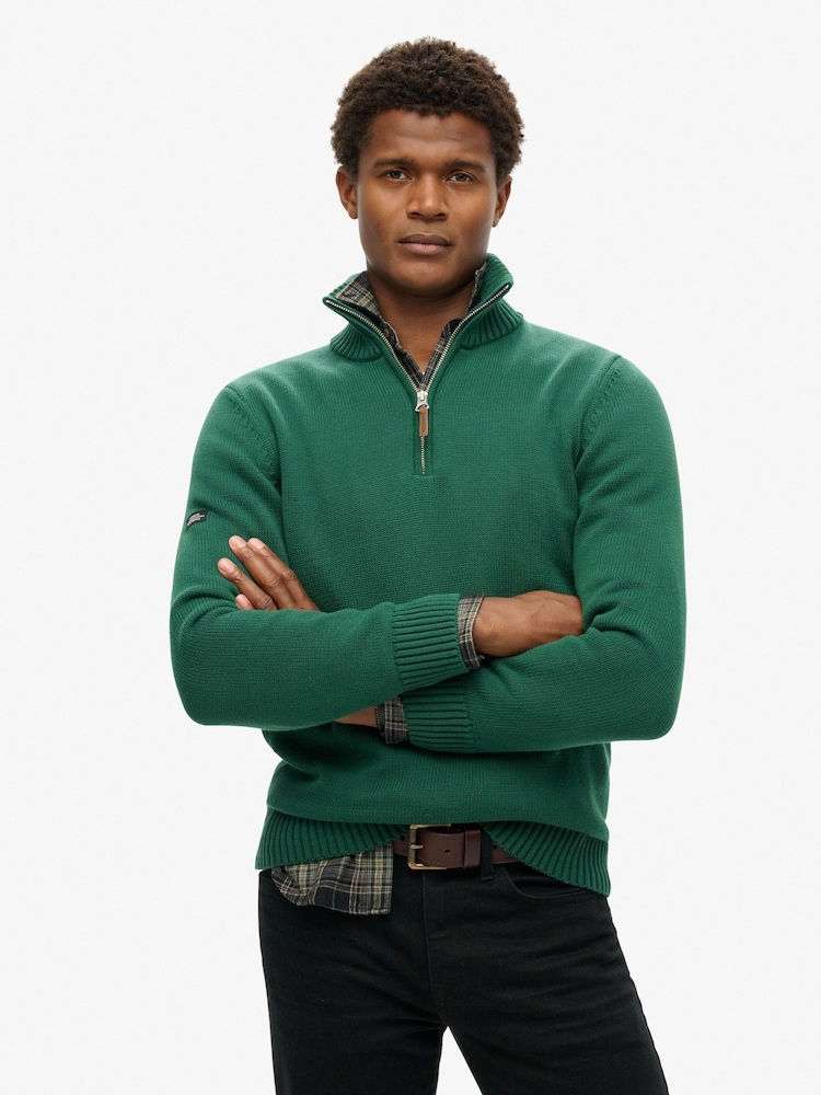 Superdry Green 100% Cotton Classics Knit Henley Jumper - Image 1 of 4