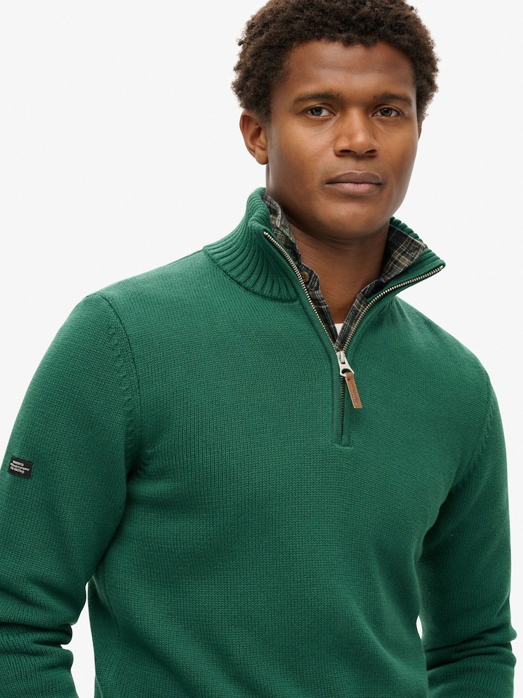Superdry Green 100% Cotton Classics Knit Henley Jumper - Image 2 of 4