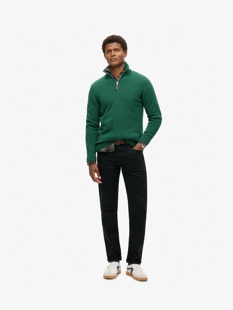 Superdry Green 100% Cotton Classics Knit Henley Jumper - Image 3 of 4
