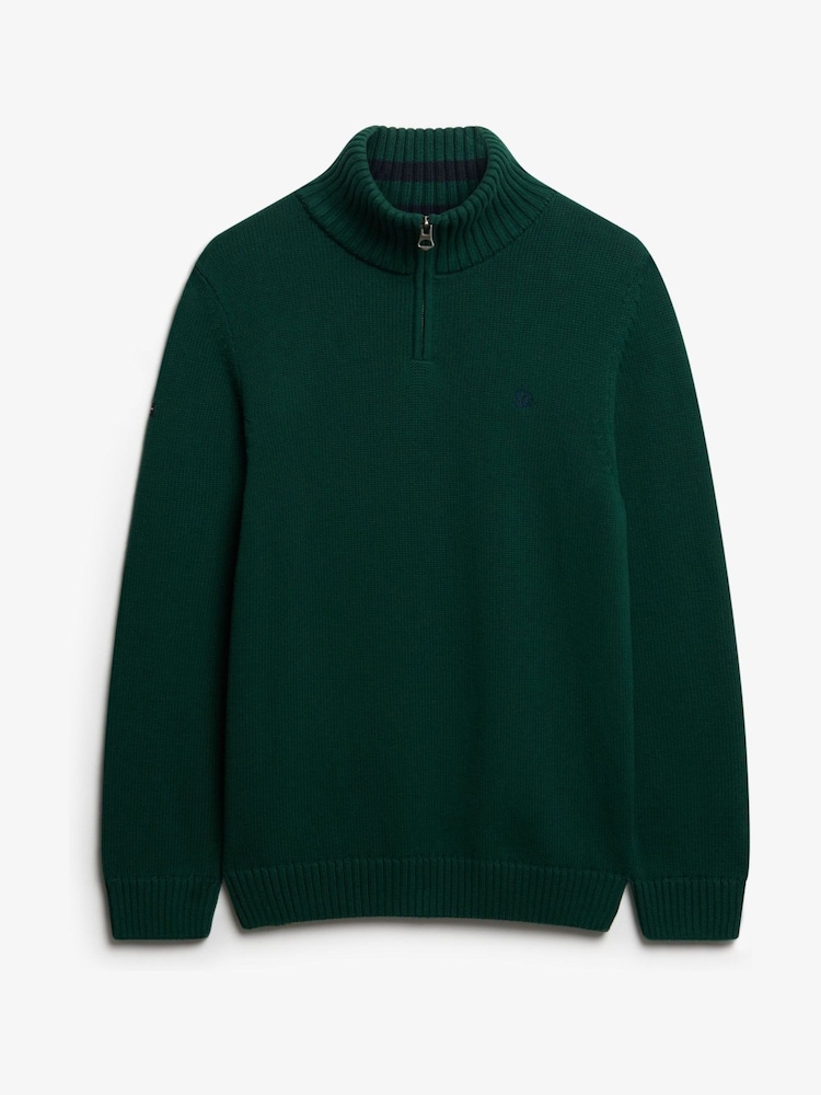 Superdry Green Cotton Half Zip Knit Jumper - Image 5 of 5 Superdry Green Cotton Half Zip Knit Jumper - Image 5 of 5