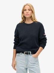 Superdry Blue Slouchy Knitted Crew Sweatshirt - Image 1 of 3