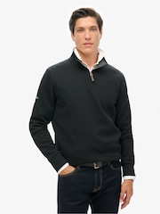 Superdry Black Core Pique Henley Sweatshirt - Image 1 of 3