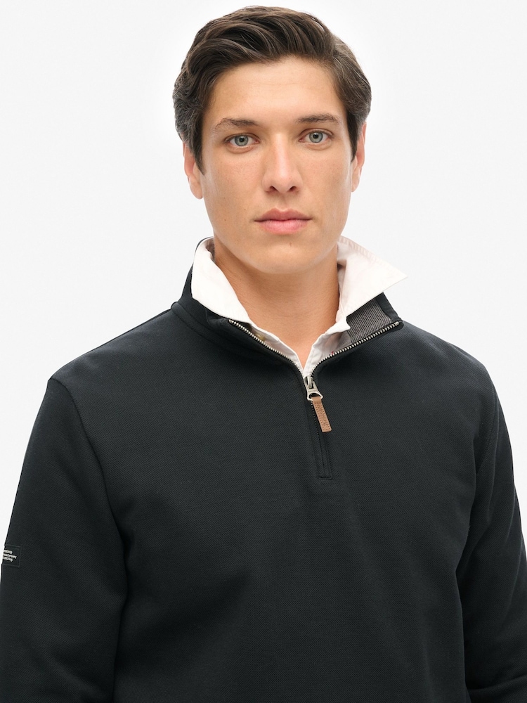 Superdry Black Core Pique Henley Sweatshirt - Image 3 of 3