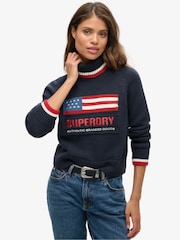 Superdry Blue Americana Roll Neck Knit Jumper - Image 1 of 4