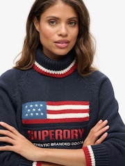 Superdry Blue Americana Roll Neck Knit Jumper - Image 4 of 4