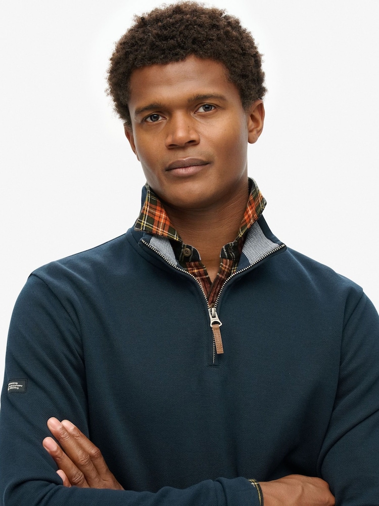 Superdry Blue Core Pique Henley Sweatshirt - Image 2 of 2