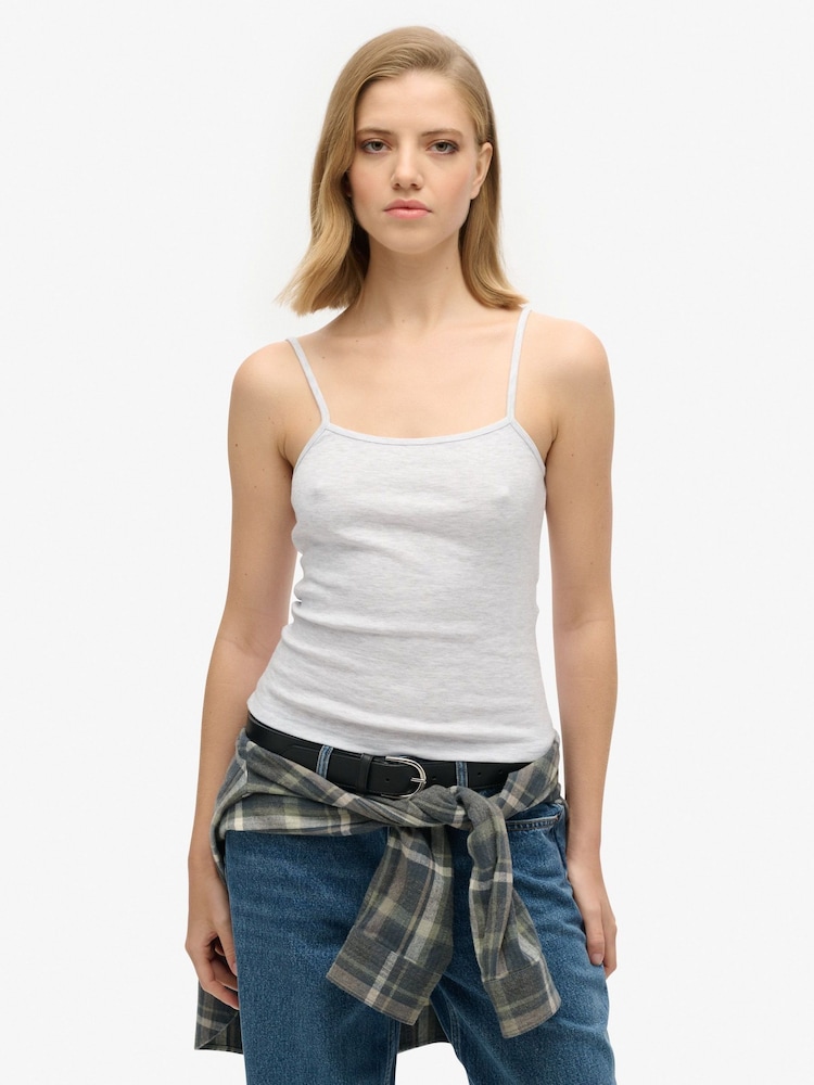 Superdry Grey Fine Rib Cami Vest Top - Image 1 of 3