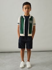 Reiss Green/Off White Appling 3-9 yrs Cotton Colour-Block Varsity Shirt - Image 1 of 4
