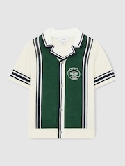 Reiss Green/Off White Appling 3-9 yrs Cotton Colour-Block Varsity Shirt - Image 2 of 4