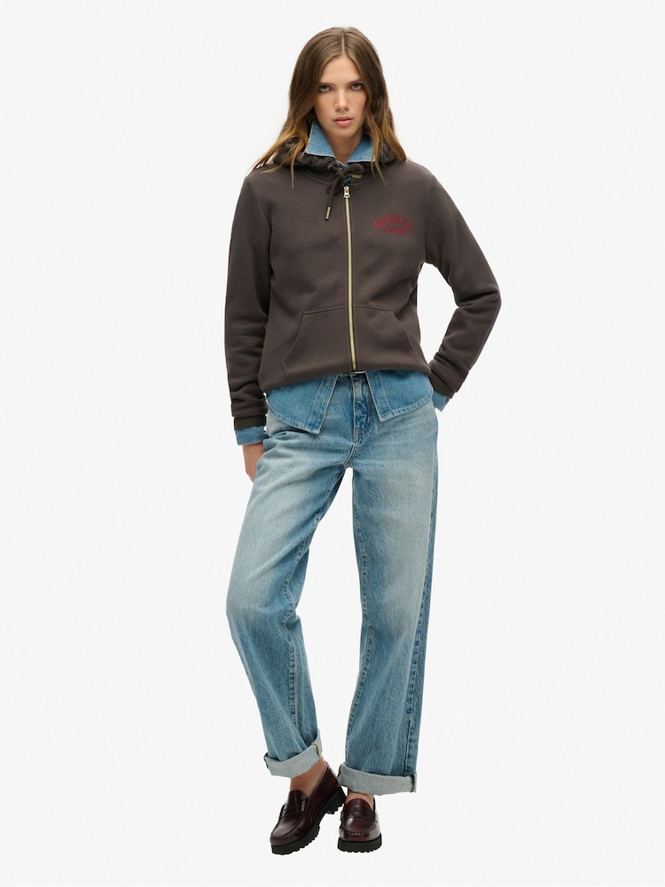 Superdry Black Tattoo Rhinestone Zip Hoodie - Image 1 of 6