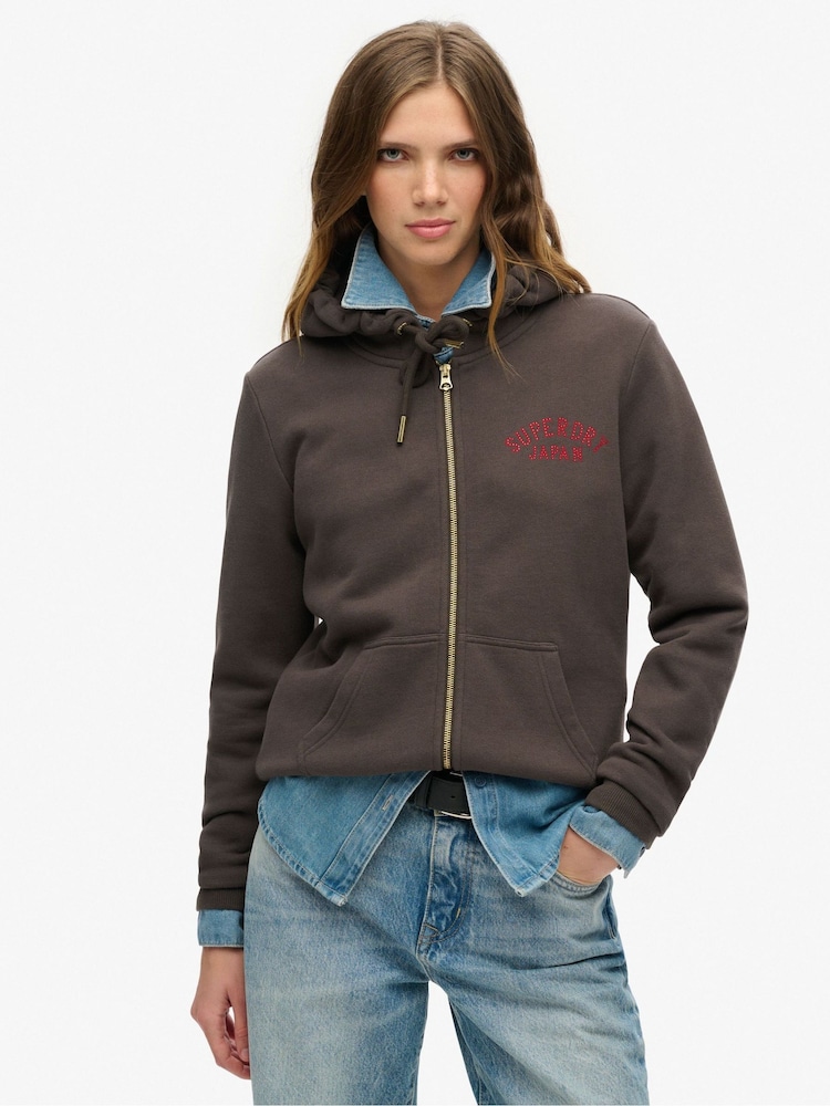 Superdry Black Tattoo Rhinestone Zip Hoodie - Image 2 of 6