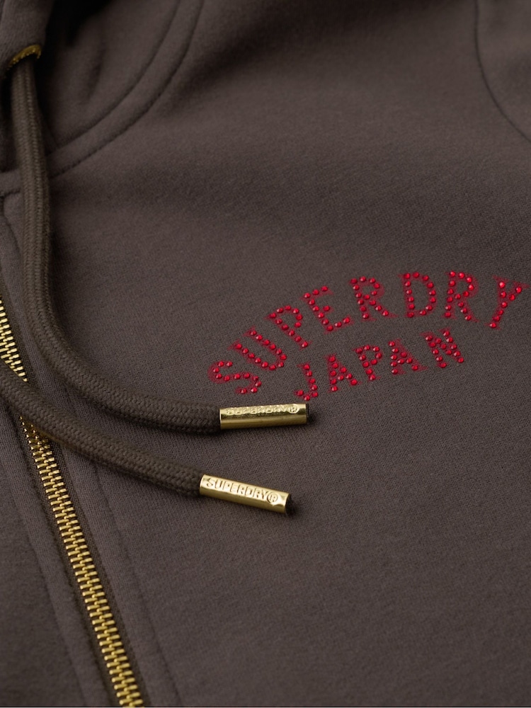 Superdry Black Tattoo Rhinestone Zip Hoodie - Image 6 of 6 Superdry Black Tattoo Rhinestone Zip Hoodie - Image 6 of 6