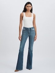 Good American Dark Indigo Flared Distressed Jeans - Image 1 of 6