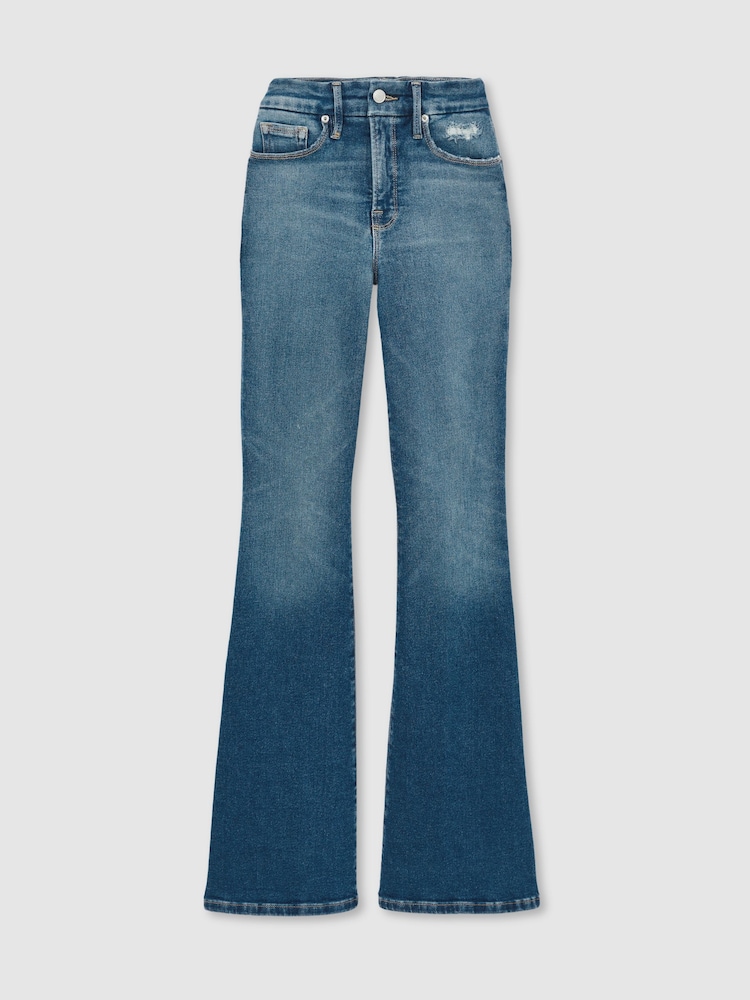Good American Dark Indigo Flared Distressed Jeans - Image 2 of 6