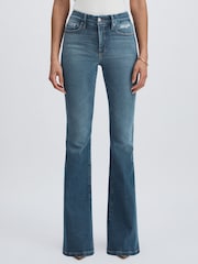 Good American Dark Indigo Flared Distressed Jeans - Image 3 of 6