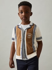 Reiss Tobacco Brown/ Off White Appling 3-9 yrs Cotton Colour-Block Varsity Shirt - Image 1 of 4