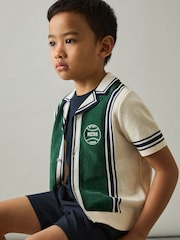 Reiss Green/Off White Appling 9-13 yrs Cotton Colour-Block Varsity Shirt - Image 1 of 4
