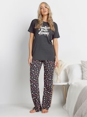 Long Tall Sally Grey Manifest Stars Wide Leg Pyjamas Set - Image 1 of 5