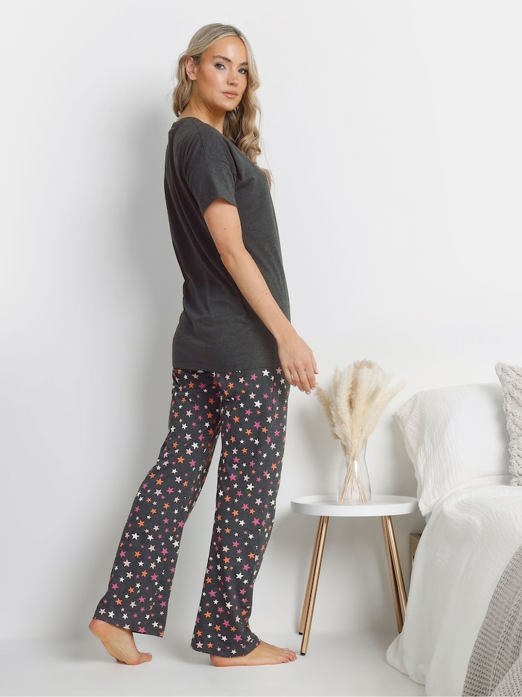 Long Tall Sally Grey Manifest Stars Wide Leg Pyjamas Set - Image 2 of 5