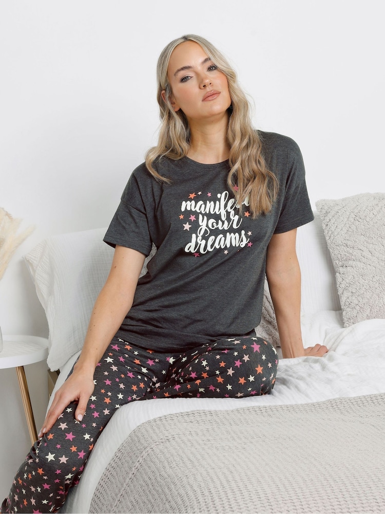 Long Tall Sally Grey Manifest Stars Wide Leg Pyjamas Set - Image 3 of 5