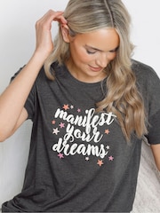 Long Tall Sally Grey Manifest Stars Wide Leg Pyjamas Set - Image 4 of 5