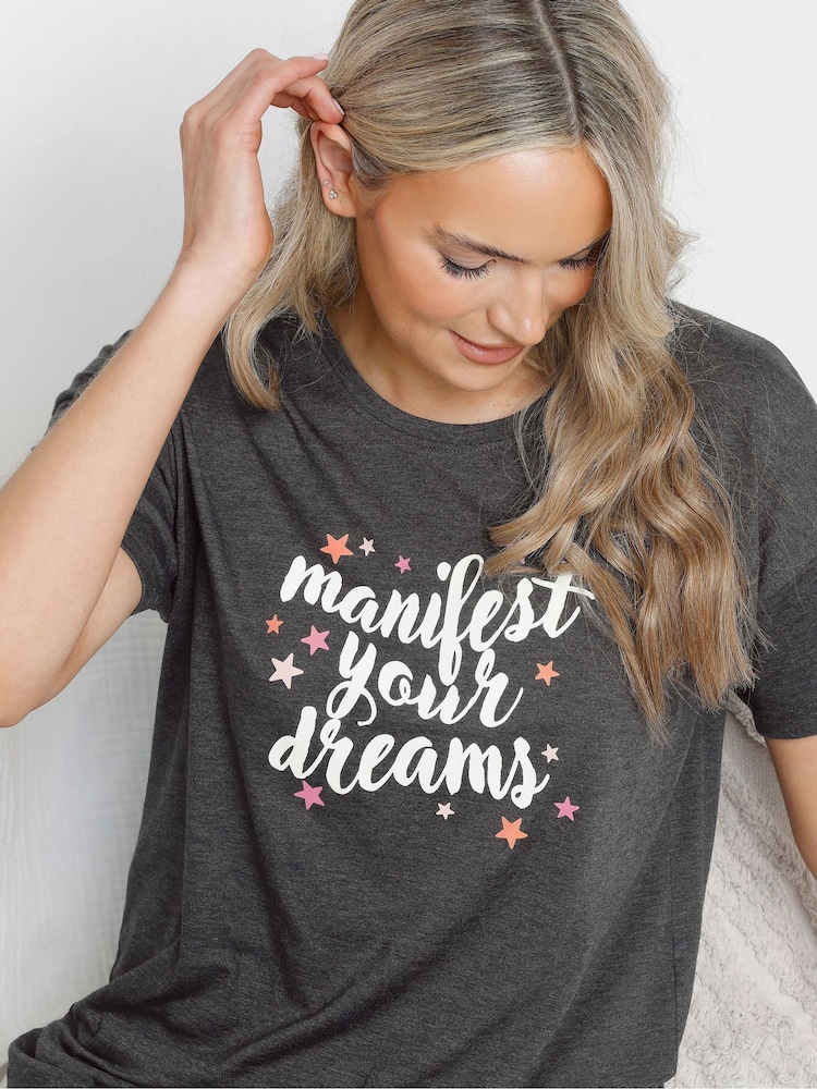 Long Tall Sally Grey Manifest Stars Wide Leg Pyjamas Set - Image 4 of 5