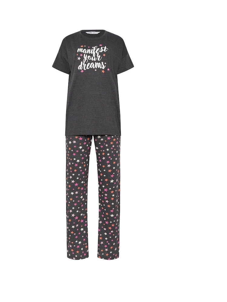 Long Tall Sally Grey Manifest Stars Wide Leg Pyjamas Set - Image 5 of 5