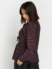 PixieGirl Petite Red Long Sleeve Leopard Print Bow Top - Image 4 of 5
