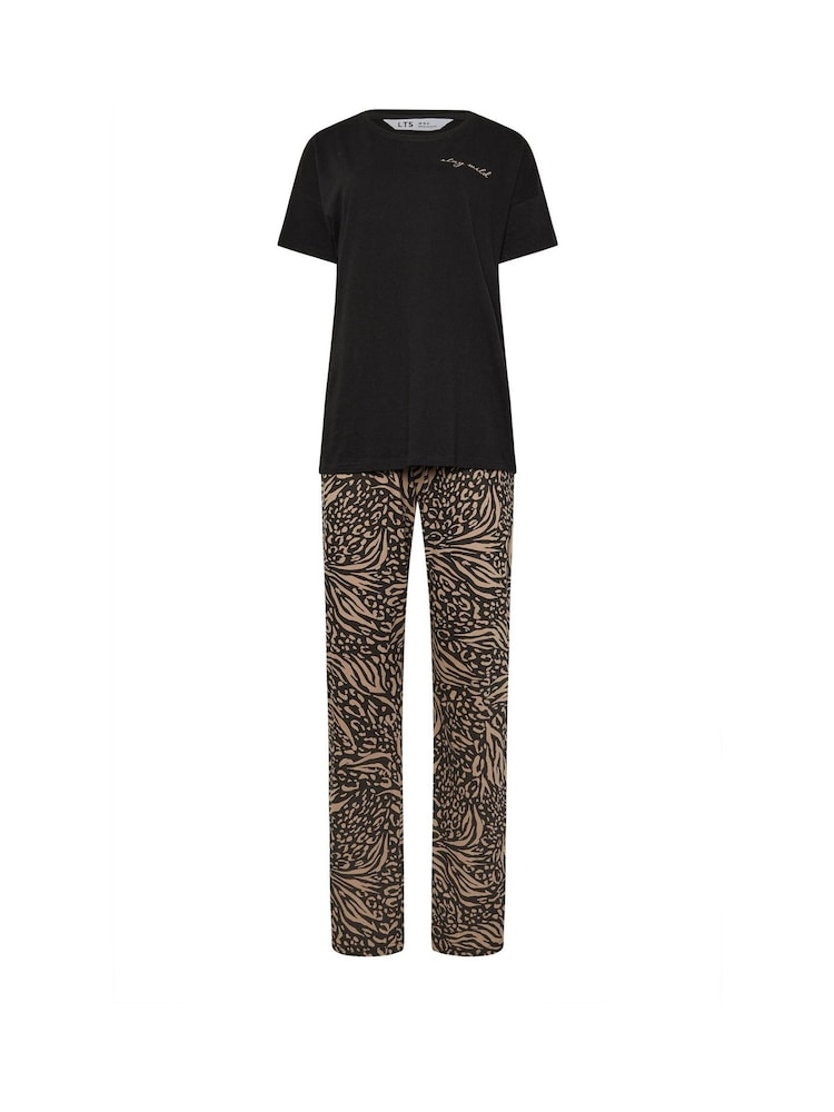 طقم من بيجامة بخامة %100 قطن بقصة رِجل واسعة مزيّن بطبعة جلد حيوان من Long Tall Sally - صورة 5 من 5