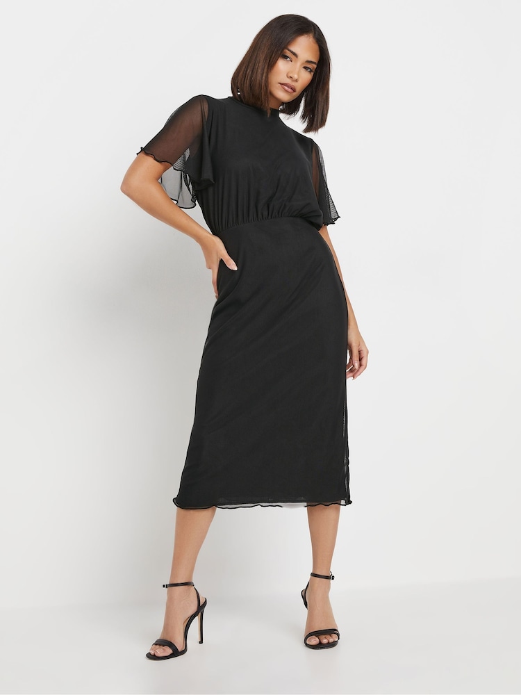 PixieGirl Petite Black Mesh Midi Dress - Image 1 of 5