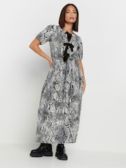 PixieGirl Petite Grey Snake Print Bow Dress - Image 2 of 6