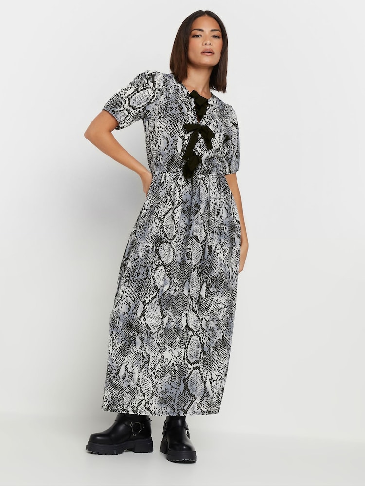PixieGirl Petite Grey Snake Print Bow Dress - Image 2 of 6